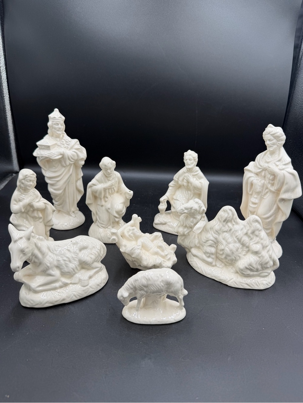 Vintage Atlantic Mold Ceramic Nativity Figures lot 9 pieces white